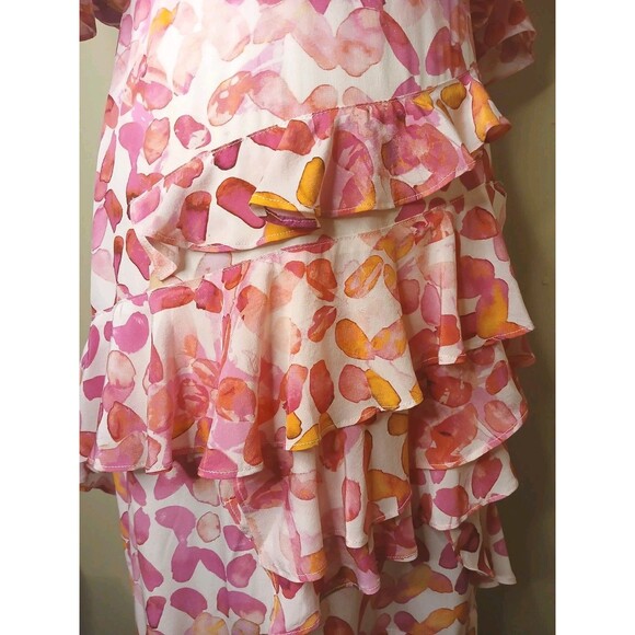 Tyler Boe Dress Sz 4 Pink Floral 100% Silk A-line Midi Ruffled Lined $388 NWT - Picture 5 of 16